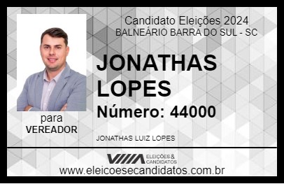 Candidato JONATHAS LOPES  2024 - BALNEÁRIO BARRA DO SUL - Eleições