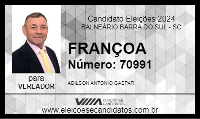 Candidato FRANÇOA 2024 - BALNEÁRIO BARRA DO SUL - Eleições