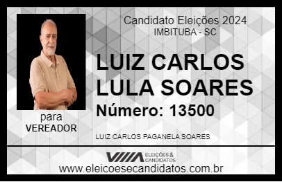 Candidato LUIZ CARLOS LULA SOARES 2024 - IMBITUBA - Eleições