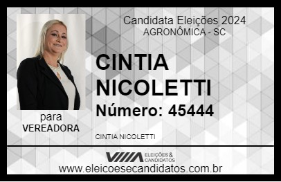 Candidato CINTIA NICOLETTI 2024 - AGRONÔMICA - Eleições