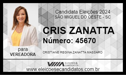 Candidato CRIS ZANATTA 2024 - SÃO MIGUEL DO OESTE - Eleições