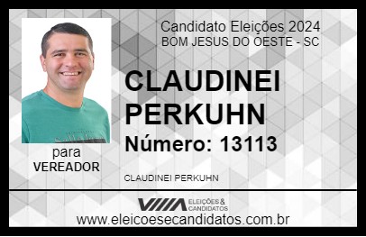 Candidato CLAUDINEI PERKUHN - KABELO 2024 - BOM JESUS DO OESTE - Eleições