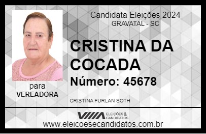 Candidato CRISTINA DA COCADA 2024 - GRAVATAL - Eleições