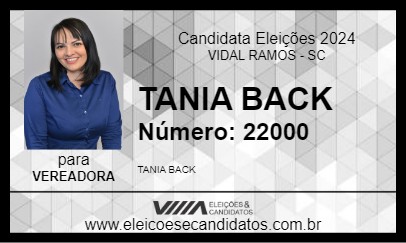 Candidato TANIA BACK 2024 - VIDAL RAMOS - Eleições