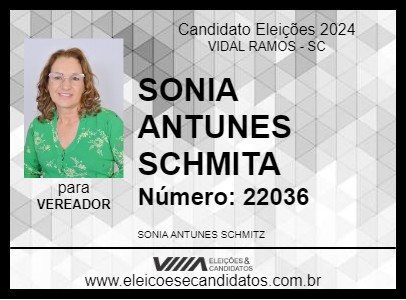 Candidato SONIA ANTUNES SCHMITZ 2024 - VIDAL RAMOS - Eleições