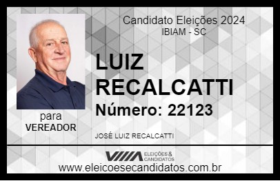 Candidato LUIZ RECALCATTI 2024 - IBIAM - Eleições