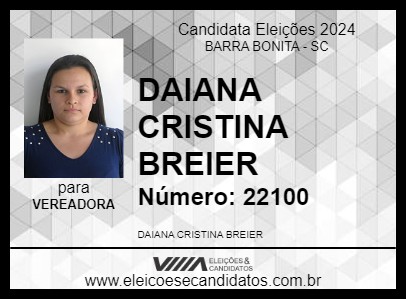 Candidato DAIANA CRISTINA BREIER 2024 - BARRA BONITA - Eleições