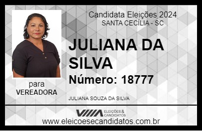 Candidato JULIANA DA SILVA 2024 - SANTA CECÍLIA - Eleições