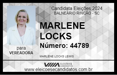 Candidato MARLENE LOCKS 2024 - BALNEÁRIO RINCÃO - Eleições