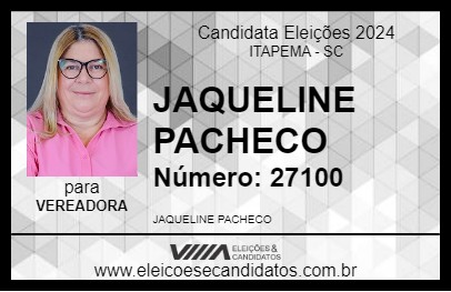 Candidato JAQUELINE PACHECO 2024 - ITAPEMA - Eleições