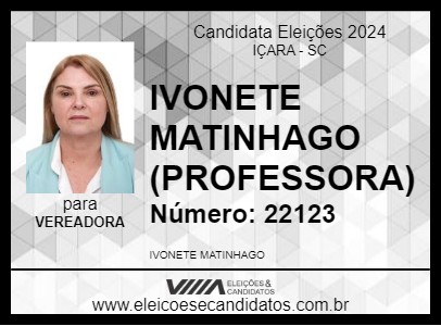 Candidato IVONETE MARTINHAGO(PROFESSORA) 2024 - IÇARA - Eleições