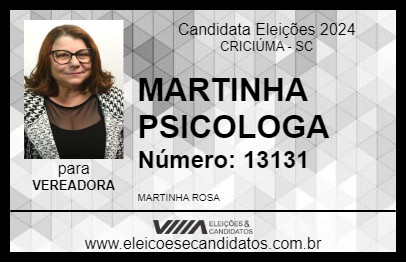 Candidato MARTINHA PSICOLOGA 2024 - CRICIÚMA - Eleições