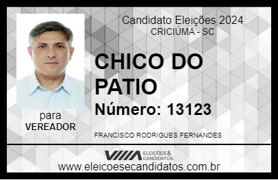 Candidato CHICO DO PATIO 2024 - CRICIÚMA - Eleições