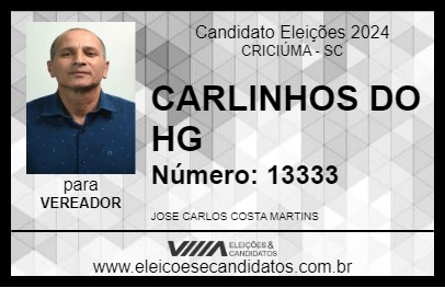 Candidato CARLINHOS DO HG 2024 - CRICIÚMA - Eleições