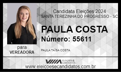 Candidato PAULA COSTA 2024 - SANTA TEREZINHA DO PROGRESSO - Eleições