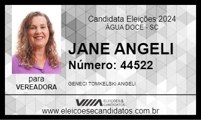 Candidato JANE ANGELI 2024 - ÁGUA DOCE - Eleições