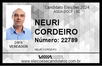 Candidato NEURI CORDEIRO 2024 - ÁGUA DOCE - Eleições