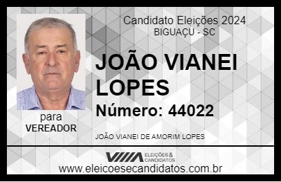 Candidato JOÃO VIANEI LOPES  2024 - BIGUAÇU - Eleições