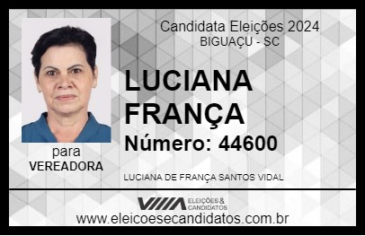 Candidato LUCIANA FRANÇA  2024 - BIGUAÇU - Eleições