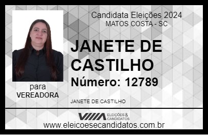 Candidato JANETE DE CASTILHO 2024 - MATOS COSTA - Eleições