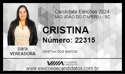 Candidato CRISTINA 2024 - SÃO JOÃO DO ITAPERIÚ - Eleições