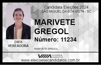 Candidato MARIVETE GREGOL 2024 - SÃO MIGUEL DA BOA VISTA - Eleições