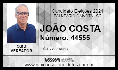 Candidato JOÃO COSTA  2024 - BALNEÁRIO GAIVOTA - Eleições