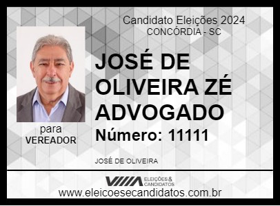 Candidato JOSÉ DE OLIVEIRA ZÉ ADVOGADO 2024 - CONCÓRDIA - Eleições