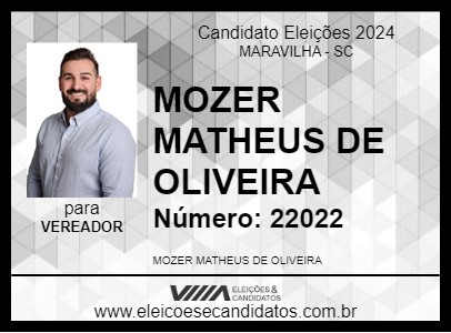 Candidato MOZER MATHEUS DE OLIVEIRA 2024 - MARAVILHA - Eleições