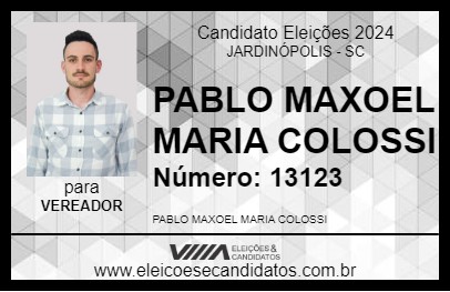 Candidato PABLO MAXOEL MARIA COLOSSI 2024 - JARDINÓPOLIS - Eleições