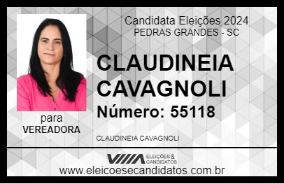 Candidato CLAUDINEIA CAVAGNOLI 2024 - PEDRAS GRANDES - Eleições