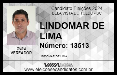 Candidato LINDOMAR DE LIMA 2024 - BELA VISTA DO TOLDO - Eleições