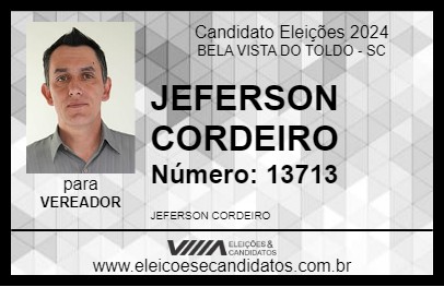 Candidato JEFERSON CORDEIRO 2024 - BELA VISTA DO TOLDO - Eleições