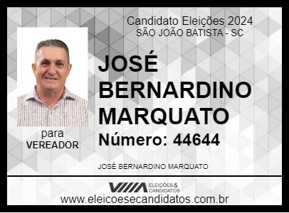 Candidato ZEQUINHA MARQUATO 2024 - SÃO JOÃO BATISTA - Eleições