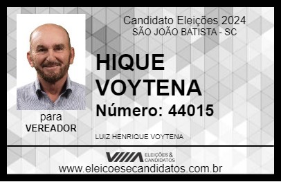 Candidato HIQUE VOYTENA 2024 - SÃO JOÃO BATISTA - Eleições