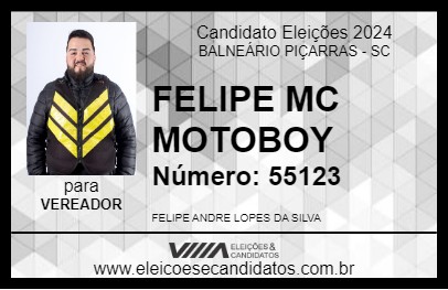 Candidato FELIPE MC MOTOBOY 2024 - BALNEÁRIO PIÇARRAS - Eleições