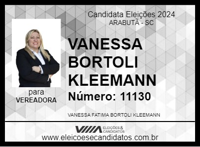 Candidato VANESSA BORTOLI KLEEMANN 2024 - ARABUTÃ - Eleições