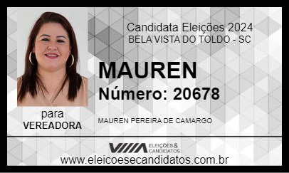 Candidato MAUREN 2024 - BELA VISTA DO TOLDO - Eleições