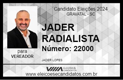 Candidato JADER RADIALISTA 2024 - GRAVATAL - Eleições