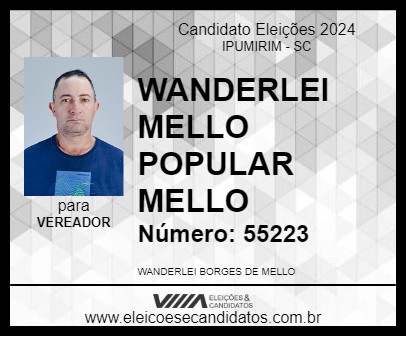 Candidato WANDERLEI MELLO POPULAR MELLO 2024 - IPUMIRIM - Eleições