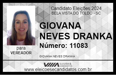 Candidato GIOVANA NEVES DRANKA 2024 - BELA VISTA DO TOLDO - Eleições