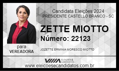 Candidato ZETTE MIOTTO 2024 - PRESIDENTE CASTELLO BRANCO - Eleições