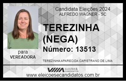 Candidato TEREZINHA (NEGA) 2024 - ALFREDO WAGNER - Eleições