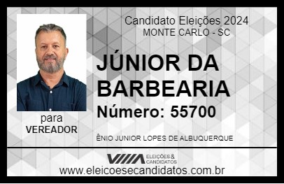 Candidato JÚNIOR DA BARBEARIA 2024 - MONTE CARLO - Eleições