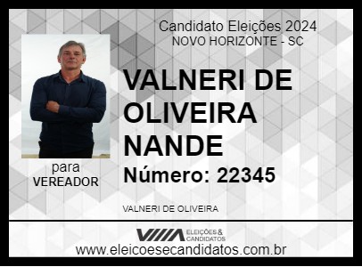 Candidato VALNERI DE OLIVEIRA      NANDE 2024 - NOVO HORIZONTE - Eleições