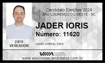 Candidato JADER IORIS 2024 - SÃO LOURENÇO DO OESTE - Eleições