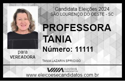 Candidato PROFESSORA TANIA 2024 - SÃO LOURENÇO DO OESTE - Eleições