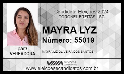 Candidato MAYRA LIZ 2024 - CORONEL FREITAS - Eleições