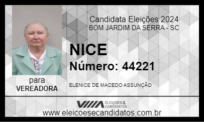 Candidato NICE 2024 - BOM JARDIM DA SERRA - Eleições