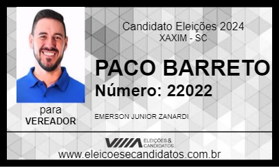 Candidato PACO BARRETO 2024 - XAXIM - Eleições